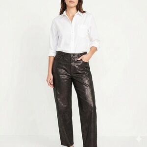 OLD NAVY High-Waisted Shine OG Loose Jeans in Black w/ Rose Gold Shimmer Sz 16